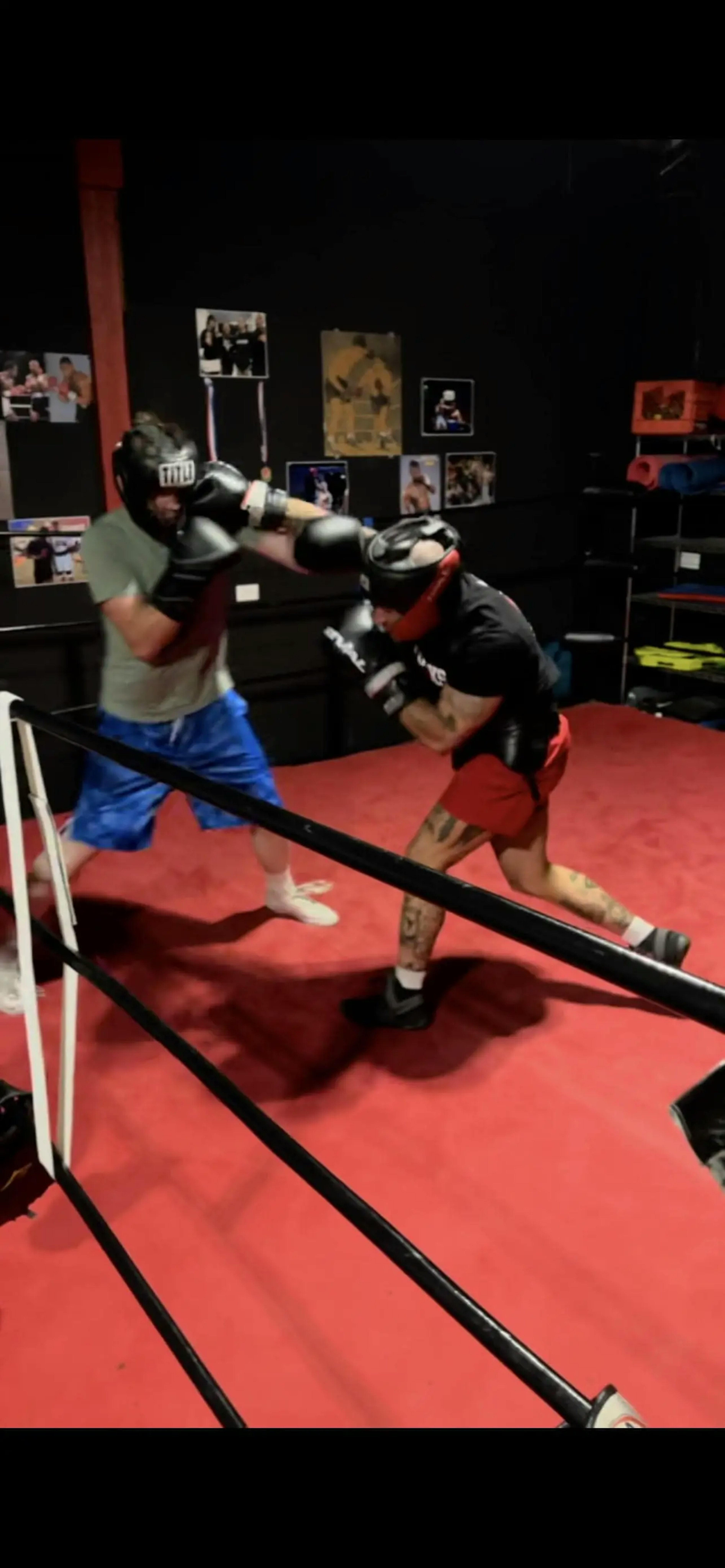 Two members sparring close up.